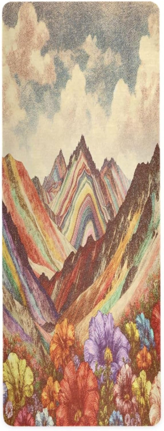 Foldable Travel Yoga Mat | Portable Non-Slip Exercise Mat with Colorful Mountain & Floral DesignCompact, Durable, and Comfortable