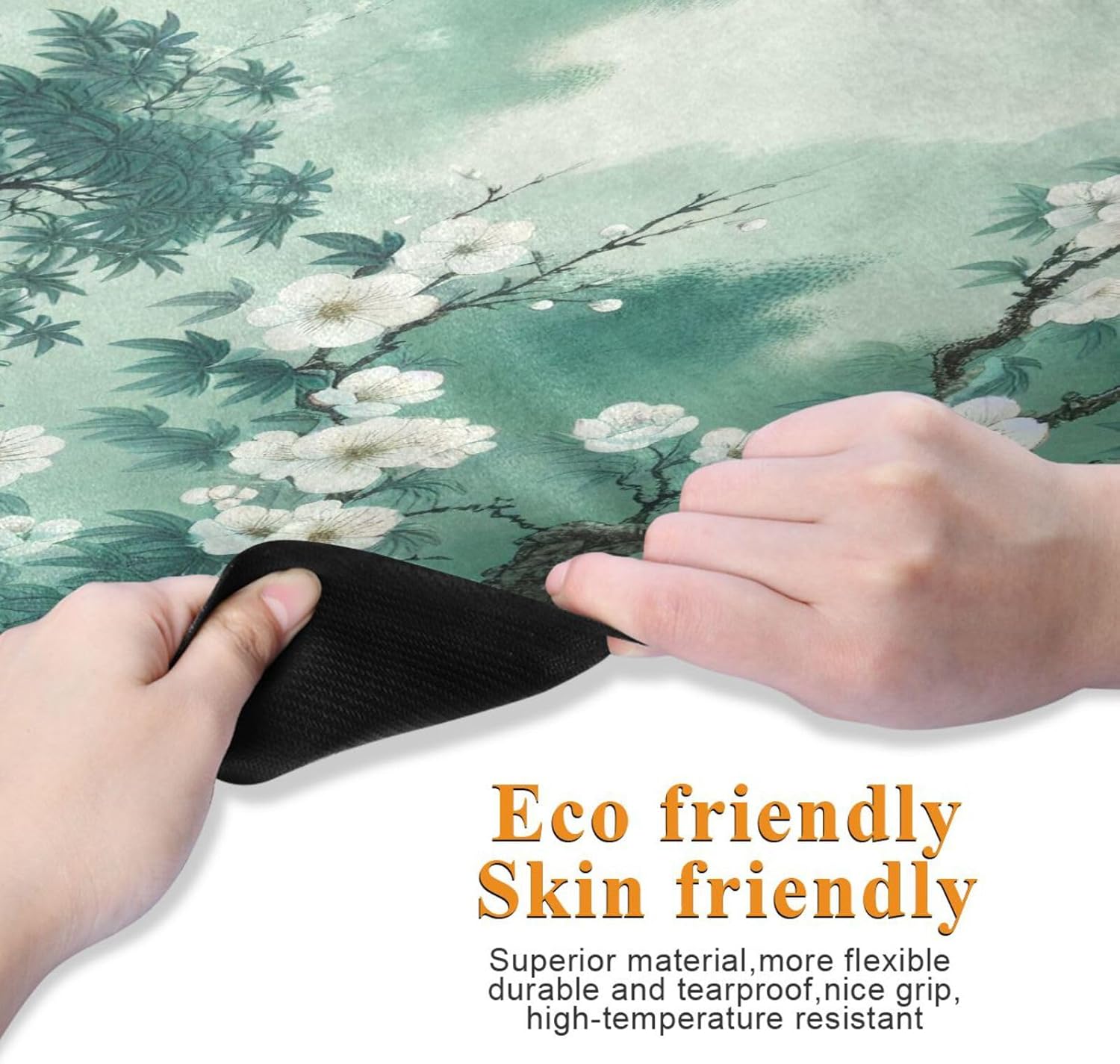Traditional Chinese Ink Style Yoga Mat – Non-Slip Foldable Exercise Mat with Floral Landscape Design, Extra Cushion for Comfort